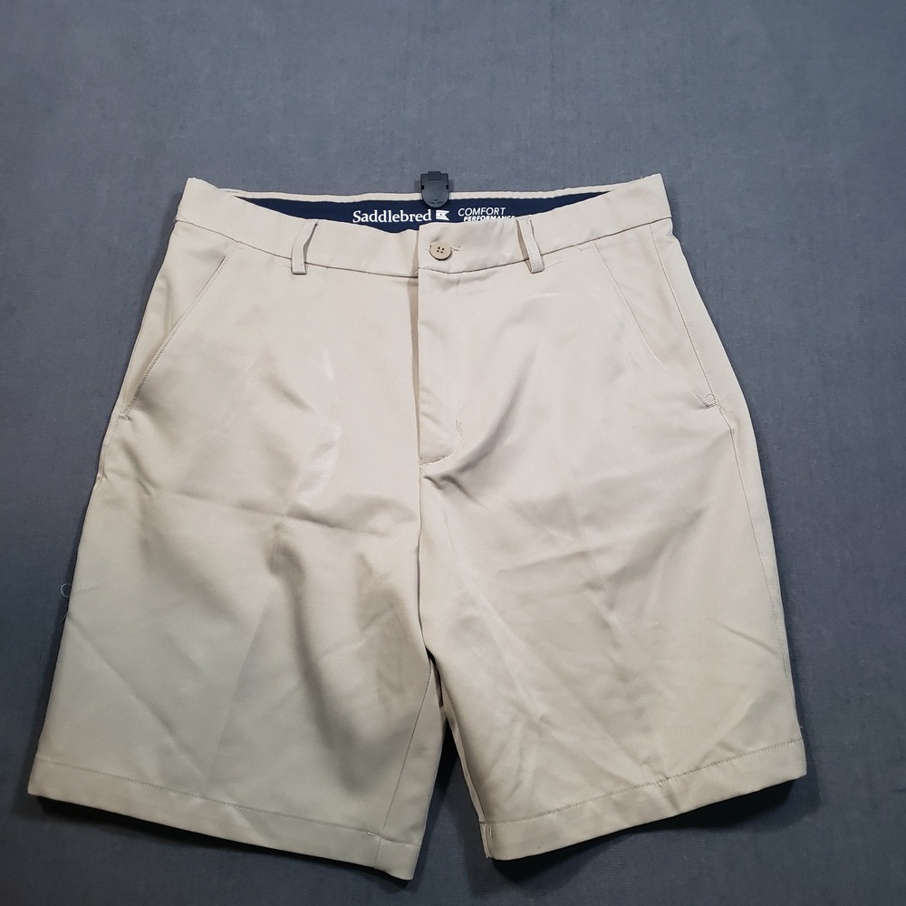 Saddlebred Performance‎ Shorts Mens 34 Tan Khaki Flat Front Comfort Golf Chino